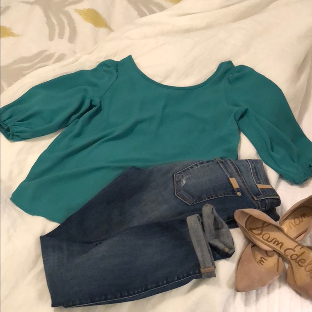 Kelly green 3/4 inch sleeve top